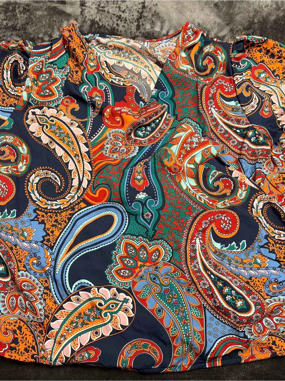 SHEIN Multicolor Paisley Print Blouse - Navy, Orange, Teal, Red